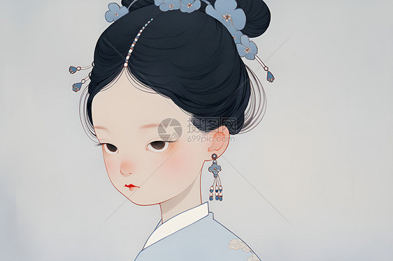 清代的少女插画图片