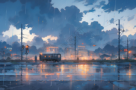 暴雨中城市暴雨中的城市插画