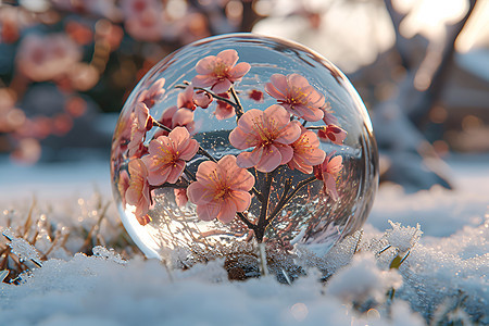 雪中梅花的水晶球图片