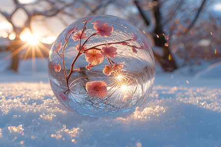 雪地中的水晶球图片