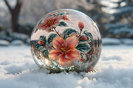 雪地上的水晶球图片