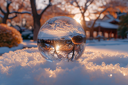 雪地中梦幻水晶球图片