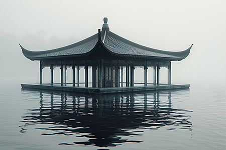中式水上亭殿图片
