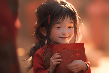 快乐的红衣小女孩背景图片