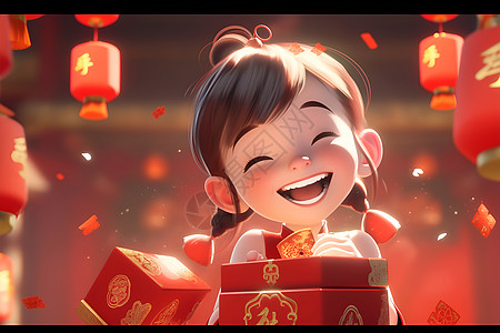 红包与快乐小女孩背景图片