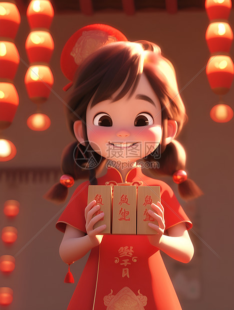 小女孩与红包图片
