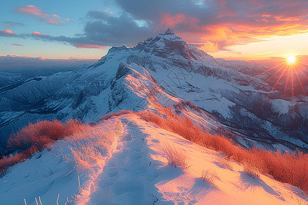 冬季晨曦的山峰背景图片