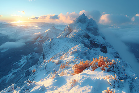在雪覆盖的山峰之巅背景图片