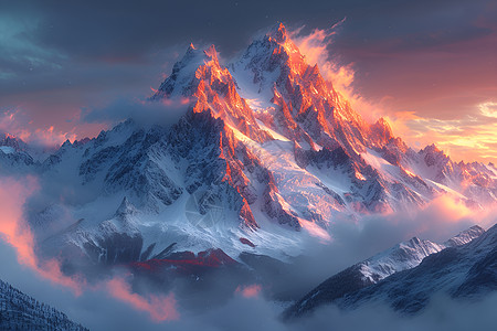 雪山巅峰的美景背景图片