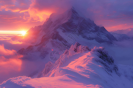 雪山夕阳美景图片