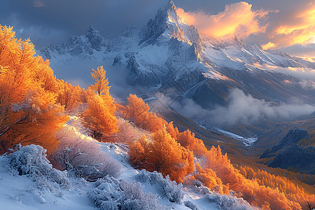 高峰雪山夕阳背景图片
