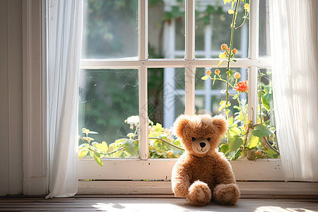 窗户前的小熊图片