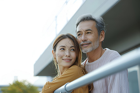 户外微笑的年轻夫妇图片