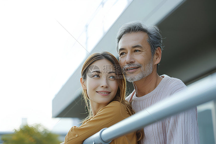 户外微笑的年轻夫妇图片