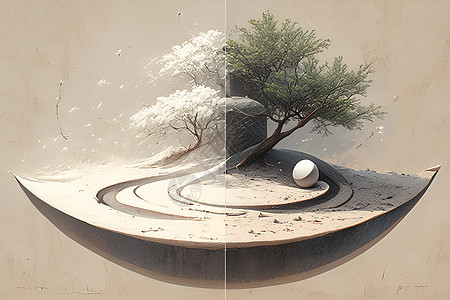 拼接的树木插画背景图片
