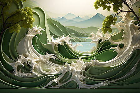 绿浪山水抽象背景图片