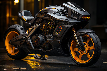 黑夜中闪耀的摩托车图片