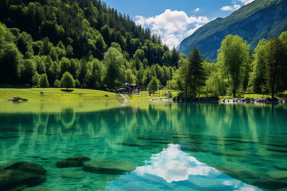 湖山倒影自然美景图片