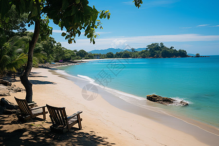 碧海蓝天的沙滩背景图片