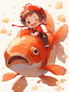 红鲤鱼上的可爱孩子图片