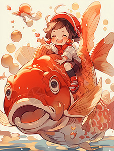 鱼背上的可爱女孩图片
