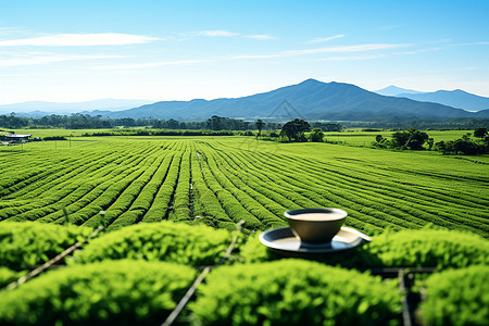 绿茶与山景图片