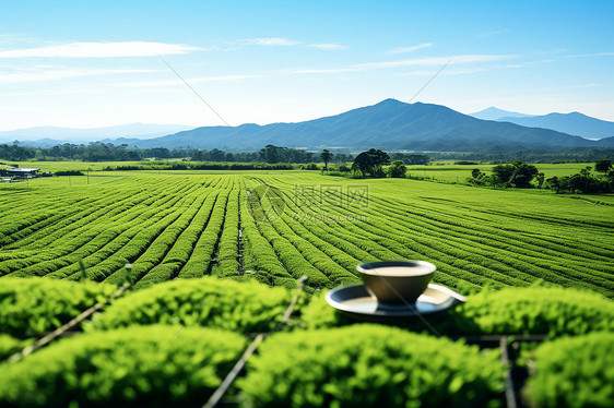 绿茶与山景图片