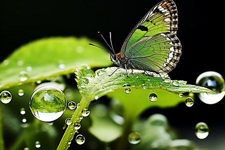 谷雨晨露中的蝴蝶背景