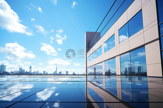 玻璃幕墙映射城市景观图片