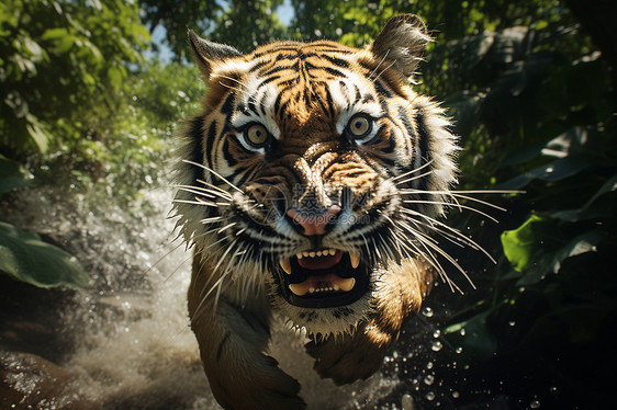户外奔跑的老虎图片