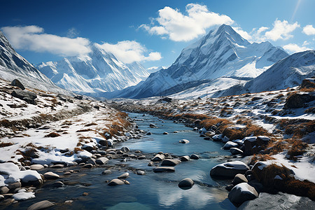 雪山融化汇集的河流高清图片