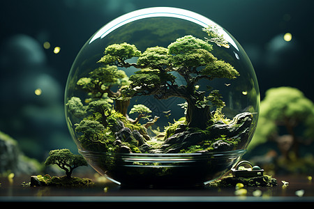 水晶球中的树木图片