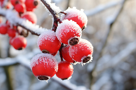 枝头挂雪的浆果图片