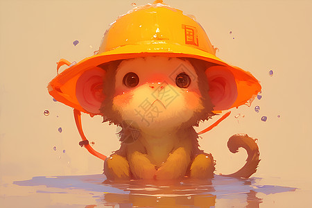 萌萌哒小猴戴着帽子背景图片