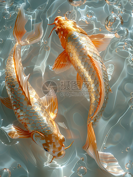 水中嬉戏的金鱼工艺品图片