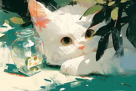 白色小猫咪背景图片