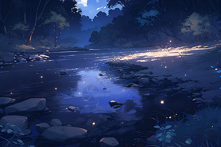 满月倒映在河面上图片