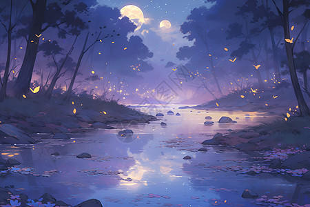 月光洒在宁静河面上图片