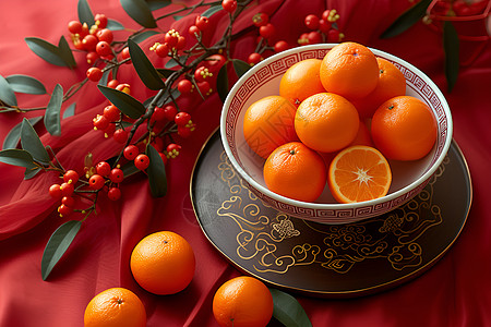 新年的静谧橙子摆盘图片