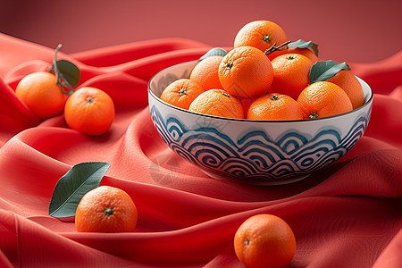 新年年华橙子与绒布背景图片