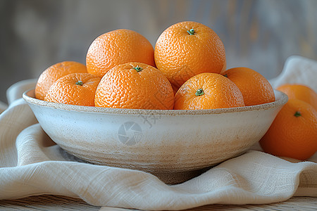 桌上橘子和白碗图片