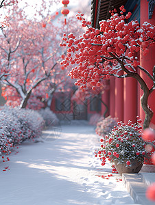 北大红楼雪中红楼梅花点缀背景