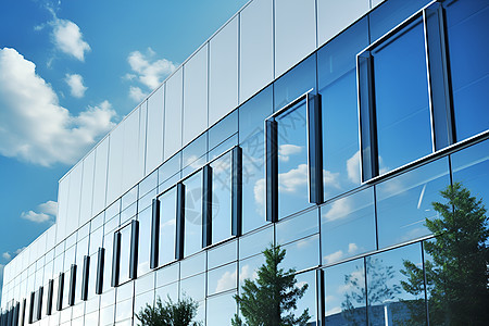 蓝天白云下的玻璃建筑图片