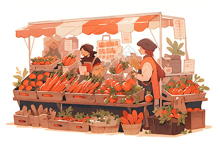 蔬菜大棚果蔬摊前的女子插画