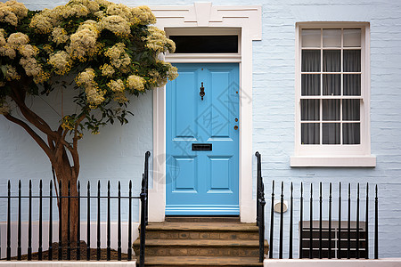 蓝色门的建筑高清图片