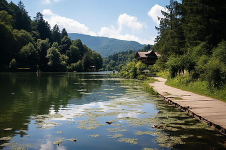 深山镜湖图片