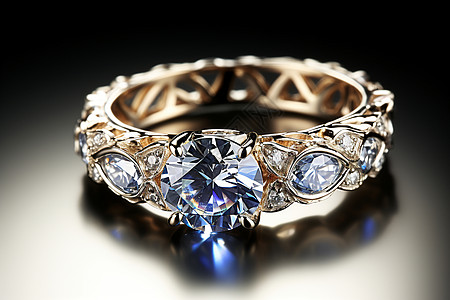 银钻戒一枚蓝色钻石戒指背景