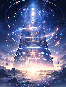 星际塔的奇幻光芒背景图片