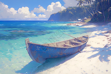 静谧海滩上的小船图片