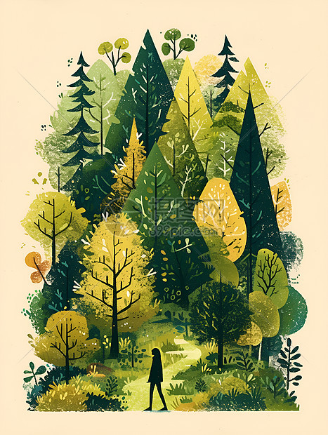 展现的树林插画图片